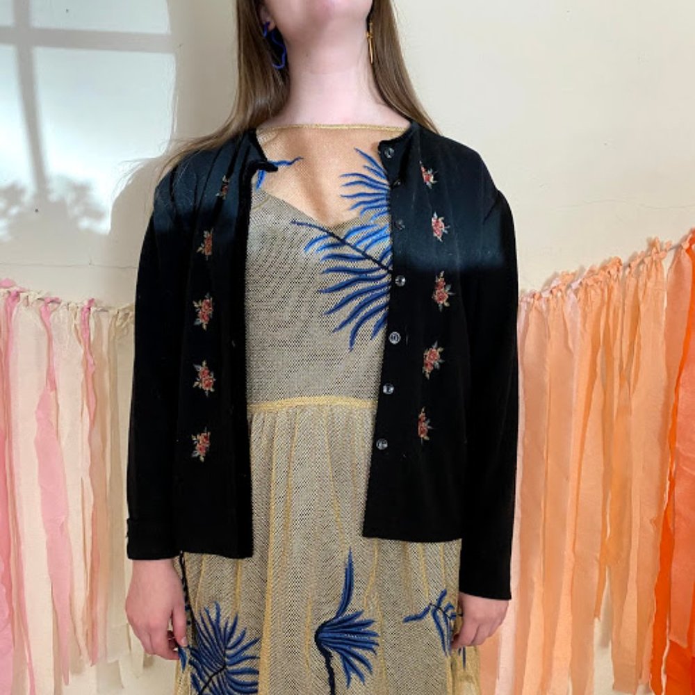 Vintage floral stitched button up cardigan